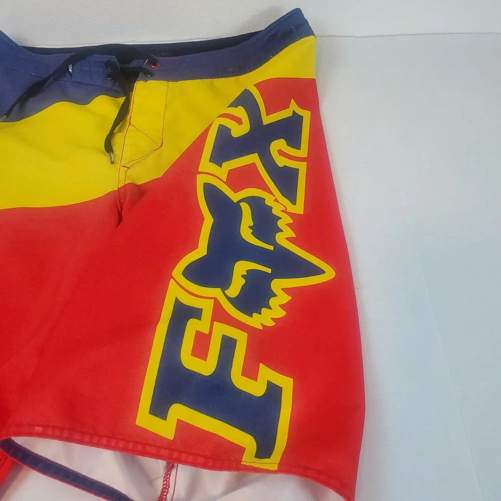 Fox Racing Mens Board Shorts Red Yellow Blue Colorblock Graphic Swim Trunks 31